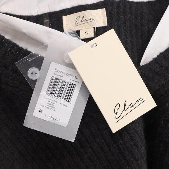 NWT ELAN Kasha Layered Collared V-Neck Cropped Sweater Shirt Black White Size S - Picture 8 of 9
